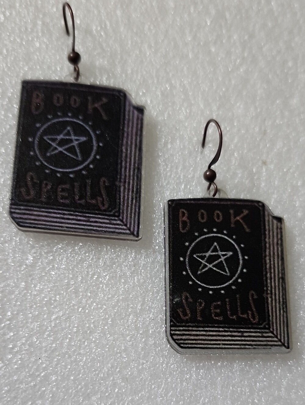 Hand Crafted Black 'Book of Spells' Dangle Earrings
